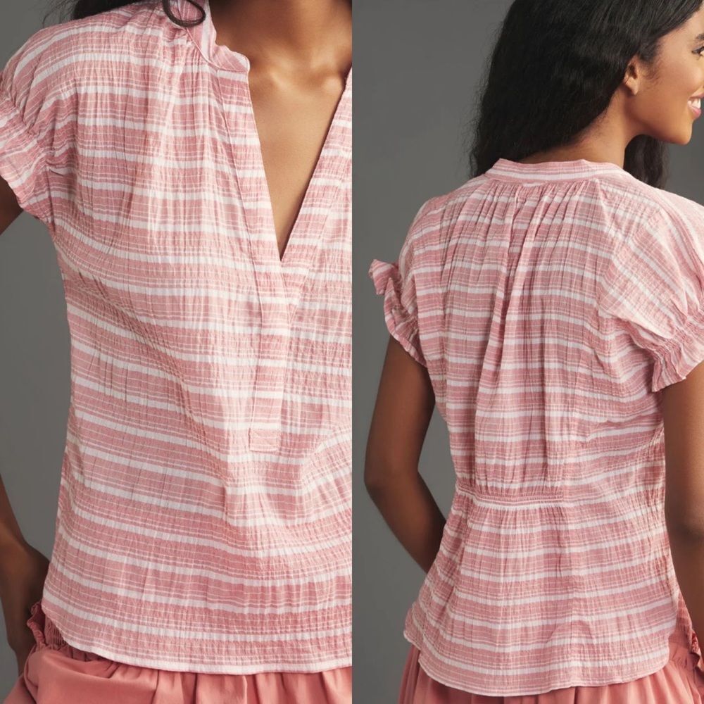 Anthropologie pilcro Tatum flutter sleeve blouse in stripe women’s‎ petite XS